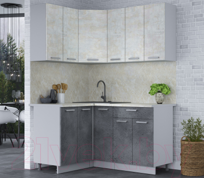 Кухонный гарнитур Интерлиния Мила Лайт 1.2x1.5 (бетон лайт/бетон портленд/опал светлый)