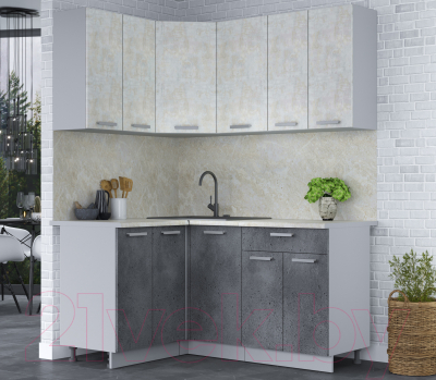 Кухонный гарнитур Интерлиния Мила Лайт 1.2x1.6 (бетон лайт/бетон портленд/опал светлый)
