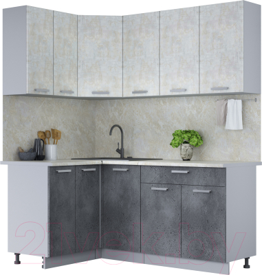 Кухонный гарнитур Интерлиния Мила Лайт 1.2x1.8 (бетон лайт/бетон портленд/опал светлый) - фото