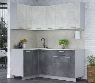 Кухонный гарнитур Интерлиния Мила Лайт 1.2x1.8 (бетон лайт/бетон портленд/опал светлый)