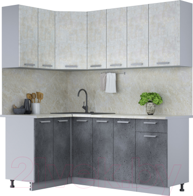 Кухонный гарнитур Интерлиния Мила Лайт 1.2x1.9 (бетон лайт/бетон портленд/опал светлый) - фото