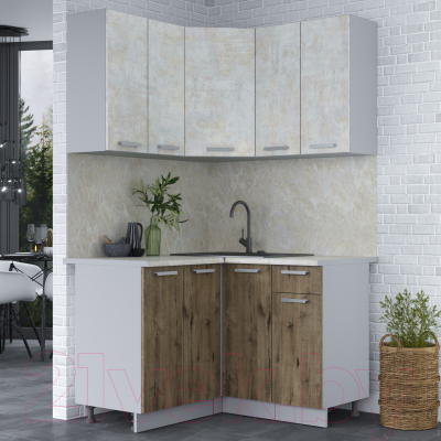 Кухонный гарнитур Интерлиния Мила Лайт 1.2x1.2 (бетон лайт/дуб веллингтон/опал светлый)