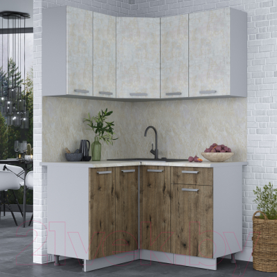 Кухонный гарнитур Интерлиния Мила Лайт 1.2x1.3 (бетон лайт/дуб веллингтон/опал светлый)