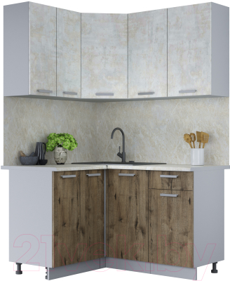 Кухонный гарнитур Интерлиния Мила Лайт 1.2x1.4 (бетон лайт/дуб веллингтон/опал светлый) - фото