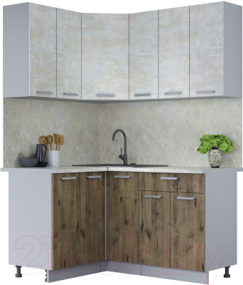 Кухонный гарнитур Интерлиния Мила Лайт 1.2x1.5 (бетон лайт/дуб веллингтон/опал светлый) - фото