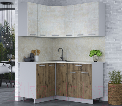 Кухонный гарнитур Интерлиния Мила Лайт 1.2x1.5 (бетон лайт/дуб веллингтон/опал светлый)