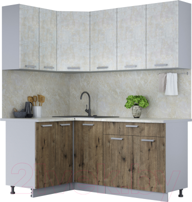 Кухонный гарнитур Интерлиния Мила Лайт 1.2x1.8 (бетон лайт/дуб веллингтон/опал светлый) - фото