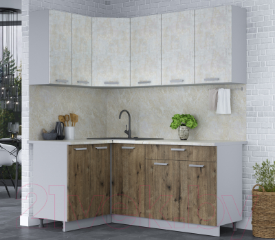 Кухонный гарнитур Интерлиния Мила Лайт 1.2x1.8 (бетон лайт/дуб веллингтон/опал светлый)