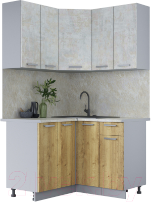 Кухонный гарнитур Интерлиния Мила Лайт 1.2x1.2 (бетон лайт/дуб золотой/опал светлый) - фото