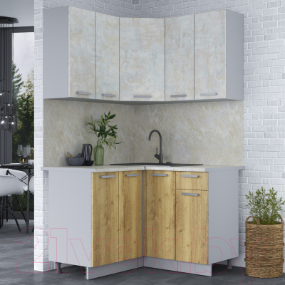 Кухонный гарнитур Интерлиния Мила Лайт 1.2x1.2 (бетон лайт/дуб золотой/опал светлый)