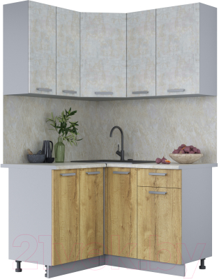 Кухонный гарнитур Интерлиния Мила Лайт 1.2x1.3 (бетон лайт/дуб золотой/опал светлый) - фото