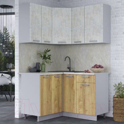 Кухонный гарнитур Интерлиния Мила Лайт 1.2x1.3 (бетон лайт/дуб золотой/опал светлый)