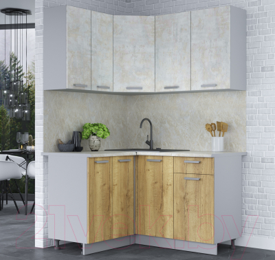 Кухонный гарнитур Интерлиния Мила Лайт 1.2x1.4 (бетон лайт/дуб золотой/опал светлый)