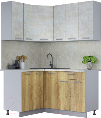 Кухонный гарнитур Интерлиния Мила Лайт 1.2x1.5 (бетон лайт/дуб золотой/опал светлый) - фото