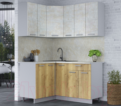 Кухонный гарнитур Интерлиния Мила Лайт 1.2x1.5 (бетон лайт/дуб золотой/опал светлый)