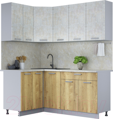 Кухонный гарнитур Интерлиния Мила Лайт 1.2x1.8 (бетон лайт/дуб золотой/опал светлый) - фото