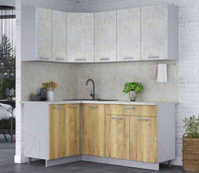 Кухонный гарнитур Интерлиния Мила Лайт 1.2x1.8 (бетон лайт/дуб золотой/опал светлый)