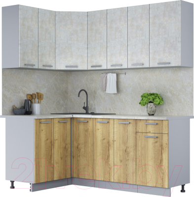 Кухонный гарнитур Интерлиния Мила Лайт 1.2x1.9 (бетон лайт/дуб золотой/опал светлый) - фото