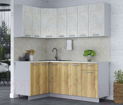 Кухонный гарнитур Интерлиния Мила Лайт 1.2x1.9 (бетон лайт/дуб золотой/опал светлый)