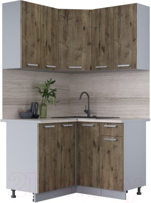 Кухонный гарнитур Интерлиния Мила Лайт 1.2x1.2 (дуб веллингтон/дуб веллингтон/травертин серый) - фото