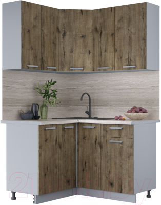 Кухонный гарнитур Интерлиния Мила Лайт 1.2x1.3 (дуб веллингтон/дуб веллингтон/травертин серый) - фото