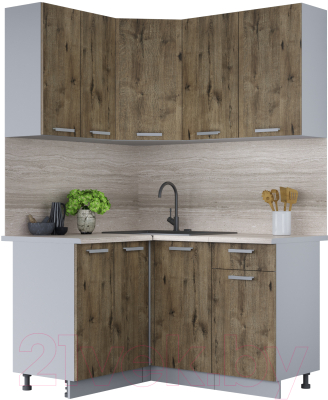 Кухонный гарнитур Интерлиния Мила Лайт 1.2x1.4 (дуб веллингтон/дуб веллингтон/травертин серый) - фото