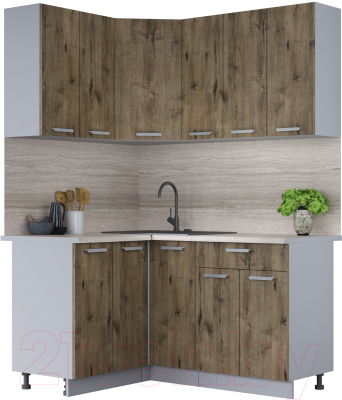 Кухонный гарнитур Интерлиния Мила Лайт 1.2x1.5 (дуб веллингтон/дуб веллингтон/травертин серый) - фото