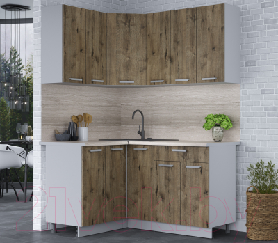 Кухонный гарнитур Интерлиния Мила Лайт 1.2x1.5 (дуб веллингтон/дуб веллингтон/травертин серый)