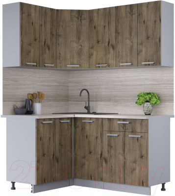 Кухонный гарнитур Интерлиния Мила Лайт 1.2x1.6 (дуб веллингтон/дуб веллингтон/травертин серый) - фото