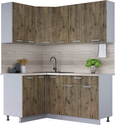 Кухонный гарнитур Интерлиния Мила Лайт 1.2x1.7 (дуб веллингтон/дуб веллингтон/травертин серый) - фото