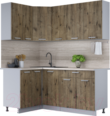 Кухонный гарнитур Интерлиния Мила Лайт 1.2x1.8 (дуб веллингтон/дуб веллингтон/травертин серый) - фото