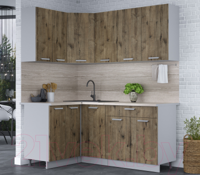 Кухонный гарнитур Интерлиния Мила Лайт 1.2x1.8 (дуб веллингтон/дуб веллингтон/травертин серый)