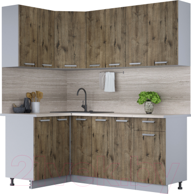 Кухонный гарнитур Интерлиния Мила Лайт 1.2x1.9 (дуб веллингтон/дуб веллингтон/травертин серый) - фото