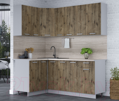 Кухонный гарнитур Интерлиния Мила Лайт 1.2x1.9 (дуб веллингтон/дуб веллингтон/травертин серый)