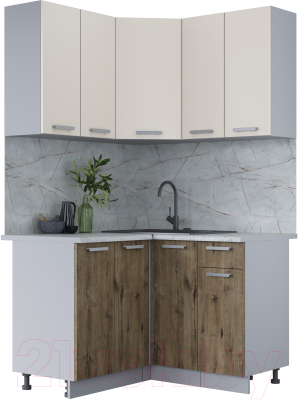 Кухонный гарнитур Интерлиния Мила Лайт 1.2x1.2 (персидский жемчуг/дуб веллингтон/серый каспий) - фото