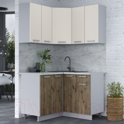 Кухонный гарнитур Интерлиния Мила Лайт 1.2x1.2 (персидский жемчуг/дуб веллингтон/серый каспий)