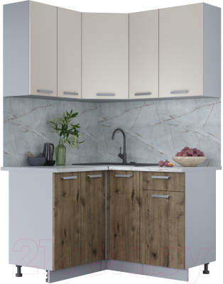 Кухонный гарнитур Интерлиния Мила Лайт 1.2x1.3 (персидский жемчуг/дуб веллингтон/серый каспий) - фото
