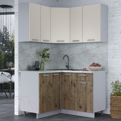 Кухонный гарнитур Интерлиния Мила Лайт 1.2x1.3 (персидский жемчуг/дуб веллингтон/серый каспий)