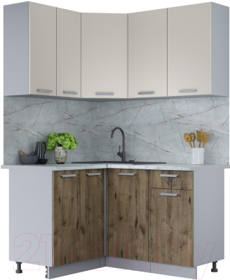 Кухонный гарнитур Интерлиния Мила Лайт 1.2x1.4 (персидский жемчуг/дуб веллингтон/серый каспий) - фото