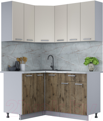 Кухонный гарнитур Интерлиния Мила Лайт 1.2x1.5 (персидский жемчуг/дуб веллингтон/серый каспий) - фото