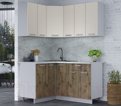 Кухонный гарнитур Интерлиния Мила Лайт 1.2x1.5 (персидский жемчуг/дуб веллингтон/серый каспий)