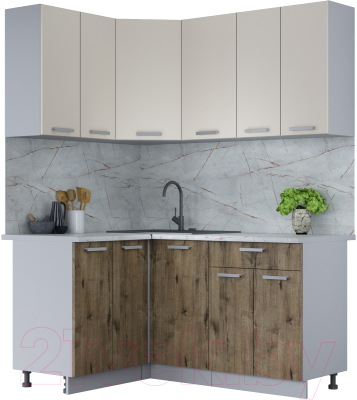 Кухонный гарнитур Интерлиния Мила Лайт 1.2x1.6 (персидский жемчуг/дуб веллингтон/серый каспий) - фото