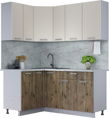 Кухонный гарнитур Интерлиния Мила Лайт 1.2x1.7 (персидский жемчуг/дуб веллингтон/серый каспий) - фото