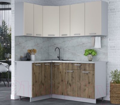 Кухонный гарнитур Интерлиния Мила Лайт 1.2x1.7 (персидский жемчуг/дуб веллингтон/серый каспий)