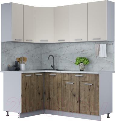 Кухонный гарнитур Интерлиния Мила Лайт 1.2x1.8 (персидский жемчуг/дуб веллингтон/серый каспий) - фото