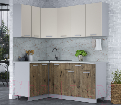 Кухонный гарнитур Интерлиния Мила Лайт 1.2x1.8 (персидский жемчуг/дуб веллингтон/серый каспий)