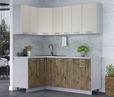 Кухонный гарнитур Интерлиния Мила Лайт 1.2x1.9 (персидский жемчуг/дуб веллингтон/серый каспий)