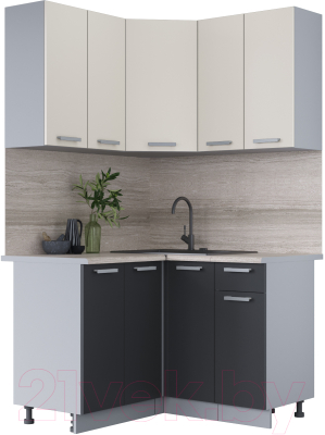 Кухонный гарнитур Интерлиния Мила Лайт 1.2x1.2 (персидский жемчуг/антрацит/травертин серый) - фото