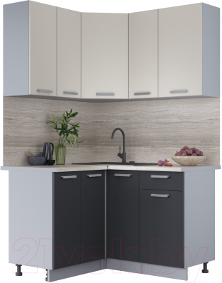 Кухонный гарнитур Интерлиния Мила Лайт 1.2x1.3 (персидский жемчуг/антрацит/травертин серый) - фото