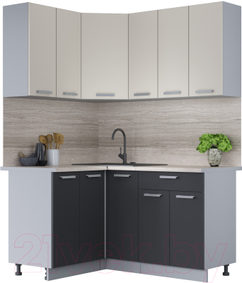 Кухонный гарнитур Интерлиния Мила Лайт 1.2x1.5 (персидский жемчуг/антрацит/травертин серый) - фото